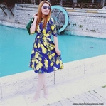Limon Baskılı Vintage Elbise