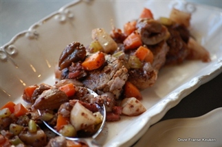 Varkenshaas met aardpeer, mosterd en kastanje