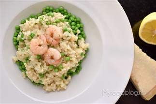 Doperwten risotto met garnalen
