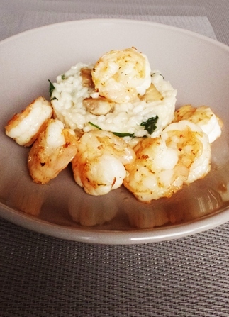 Risotto met gamba, spinazie en champignons