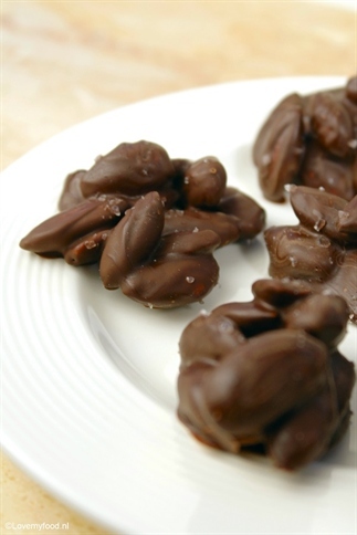 Chocolade snacks met amandelen en zeezout