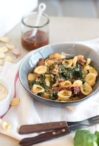 Pasta met spinazie, room en bacon