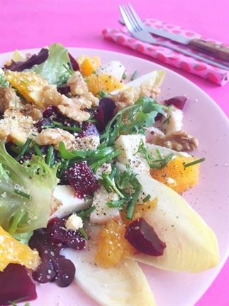 Witlofsalade met Bietjes, Sinaasappel & Walnoten